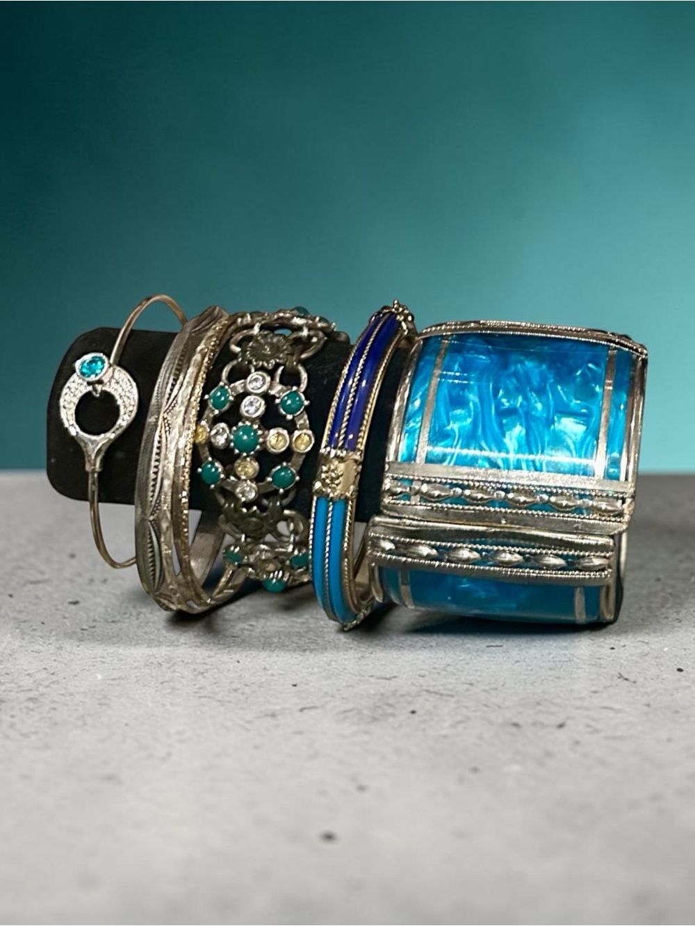 Vintage Silver Turquoise & Blue Enamel Statement Bracelet Collection